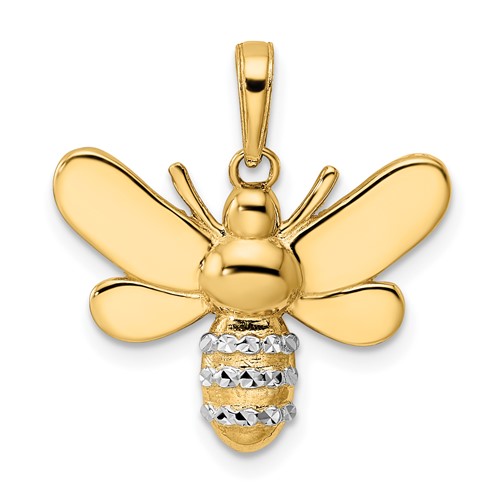 14k and White Rhodium Bumble Bee Pendant 5/8in