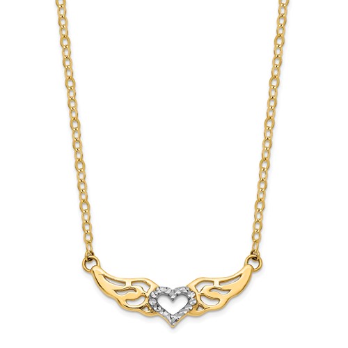 Winged Key Necklace 14K Yellow Gold w/ Platinum