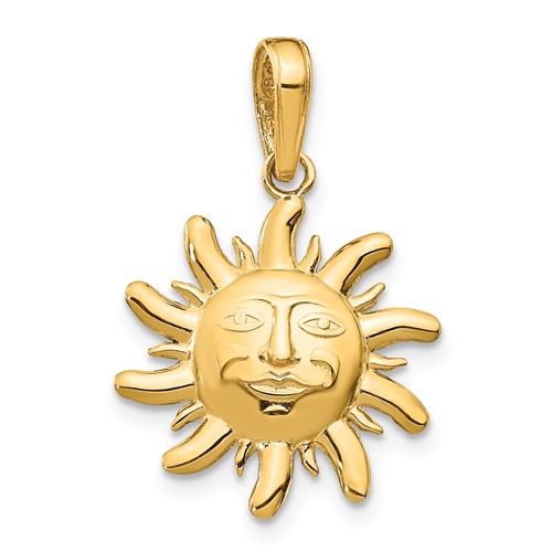 14k Yellow Gold Diamond-Cut Smiling Sun Pendant 5/8in