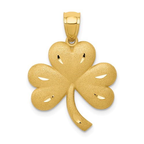 14k Yellow Gold Shamrock Pendant with Satin Finish 3/4in
