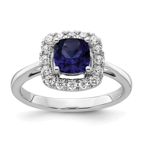 14k White Gold 1.2 ct Created Blue Sapphire Ring Lab Grown Diamonds