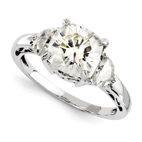 2.8 CT TW Forever Brilliant Moissanite 3 Stone Cushion Cut Ring