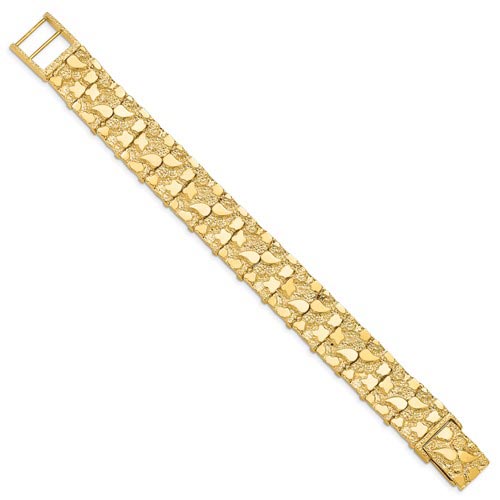 14k Yellow Gold Men's Gold Nugget Bracelet with Box Catch 8in
