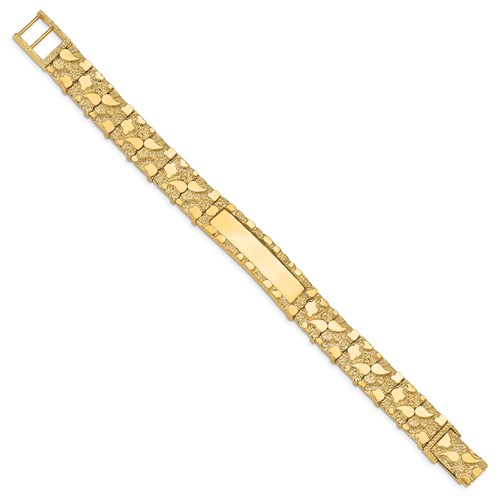 14k Yellow Gold 7 inch Nugget ID Bracelet 12mm Wide