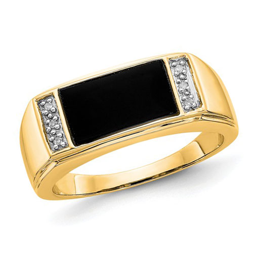 14k Yellow Gold .03 ct Diamond and Black Onyx Ring