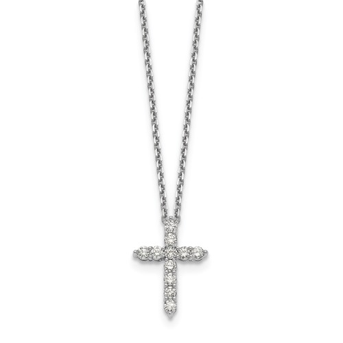 14k White Gold 1/2 ct tw Lab Grown Diamond Cross Necklace