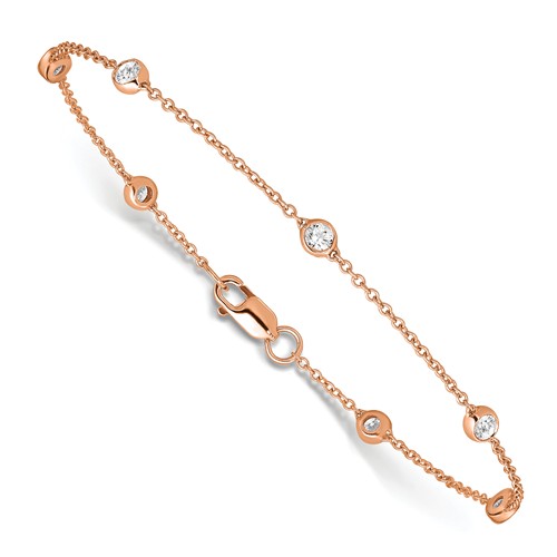 14k Rose Gold 0.45 ct Lab Grown Diamond Station Rolo Bracelet