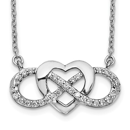 14k White Gold .20 ct tw Diamond Infinity Heart Necklace
