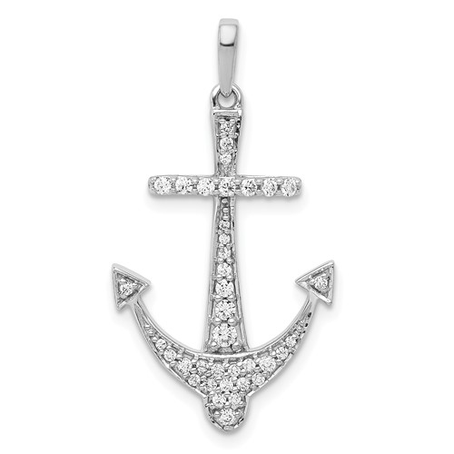 14k White Gold 1/4 ct Diamond Anchor Pendant