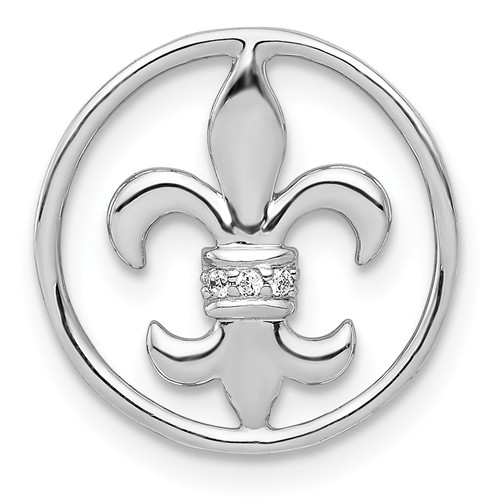 14k White Gold Diamond Fleur de Lis Pendant in Circle