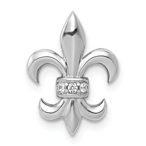 14k White Gold Diamond Fleur de Lis Pendant Slide