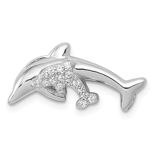 14k White Gold 1/15 ct Diamond Dolphin Pendant