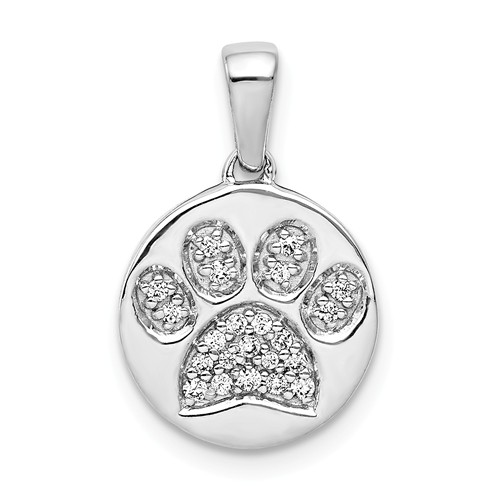 14k White Gold Round 1/10 ct Diamond Paw Pendant