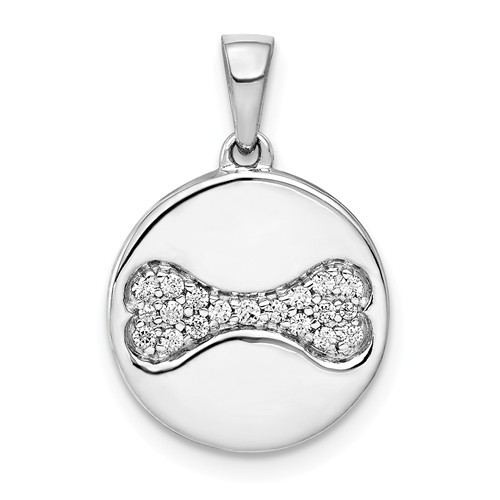 14k White Gold Round 1/10 ct Diamond Dog Bone Pendant