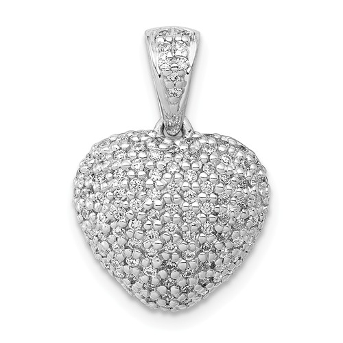 14k White Gold 3/8 ct Diamond Puffed Heart Pendant