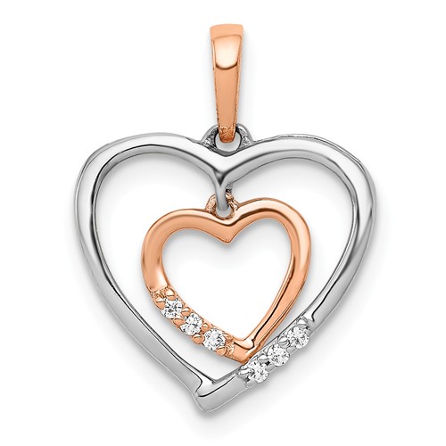 14k White and Rose Gold Heart Charm .03 ct tw Diamond Heart Pendant