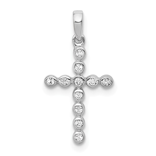 14k White Gold 1/10 ct tw Diamond Bezel Small Cross Pendant