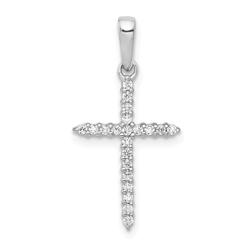 14k White Gold 1/6 ct tw Diamond Cross Pendant Shared Prongs 3/4in