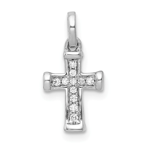 14k White Gold 1/20 ct tw Diamond Tiny Latin Cross Pendant