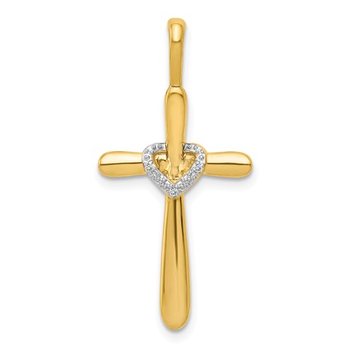 14k Yellow Gold 1/10 ct tw Diamond Cross With Heart Pendant