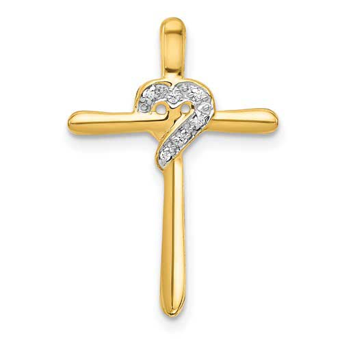 14k Yellow Gold .02 ct tw Diamond Heart Cross Chain Slide