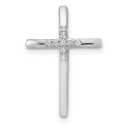 14k White Gold .03 ct tw Diamond Latin Cross Pendant Slide 3/4in