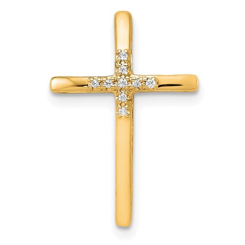 14k Yellow Gold .03 ct tw Diamond Cross Chain Slide 3/4in