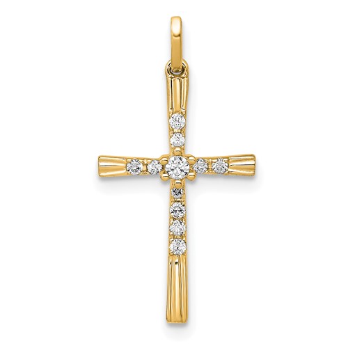 10k Yellow Gold 1/10 ct tw Diamond Cross Pendant With Grooves
