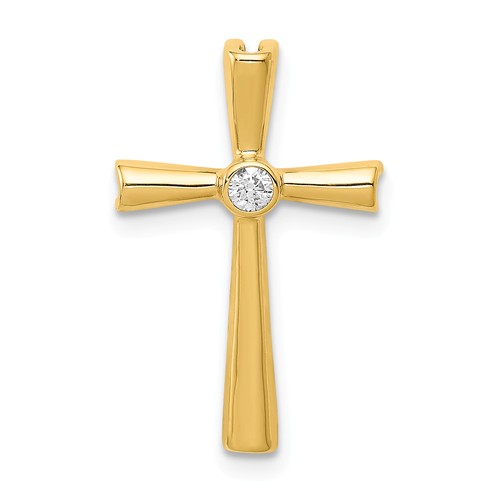 14k Yellow Gold .04 ct tw Diamond Tapered Cross Pendant Slide 3/4in