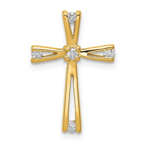 14k Yellow Gold .08 ct tw Diamond Tapered Cut-out Cross Pendant Slide