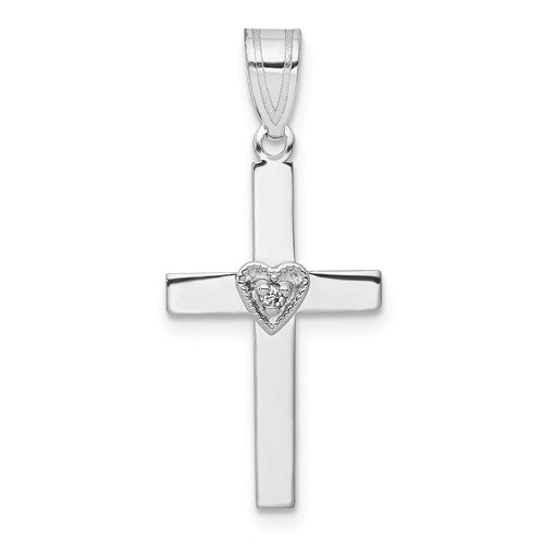 14k White Gold .01 ct tw Diamond Latin Cross Pendant with Heart