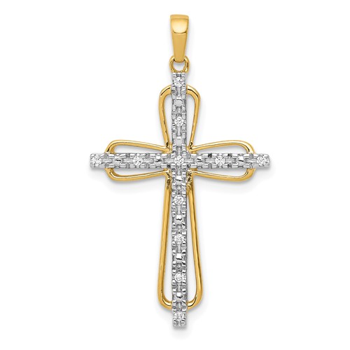 14k Two-tone Gold .05 ct tw Diamond Cross Pendant with Open Design