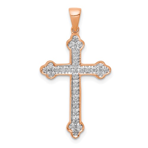 14k Rose Gold 1/10 ct tw Diamond Budded Cross Pendant