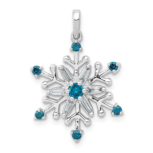 14K White Gold 1/4 ct tw Blue And White Diamond Snowflake Pendant