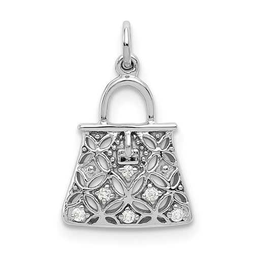 14k White Gold .03 ct Diamond Purse Charm