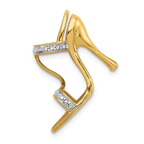 14k Yellow Gold and Rhodium 3-D .01ct Diamond High Heel Pendant