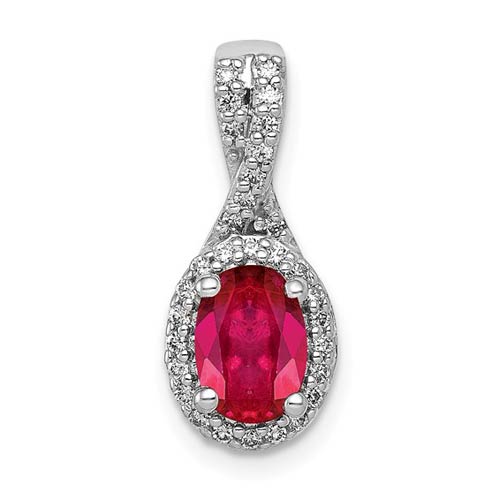 14k White Gold Diamond and 1 ct Oval Ruby Halo Pendant