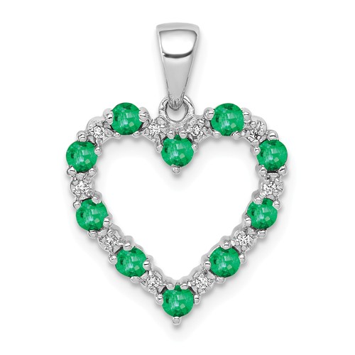 14k White Gold Emerald Heart Pendant with Diamonds
