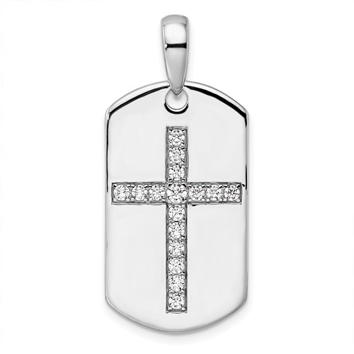 14k White Gold 1/2 ct tw Lab Grown Diamond Cross Dog Tag Pendant