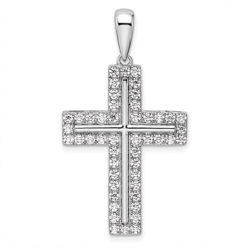 14k White Gold Men's 1 ct tw Lab Grown Diamond Cross Pendant