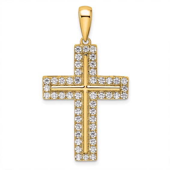 14k Yellow Gold Men's 1 ct tw Lab Grown Diamond Cross Pendant