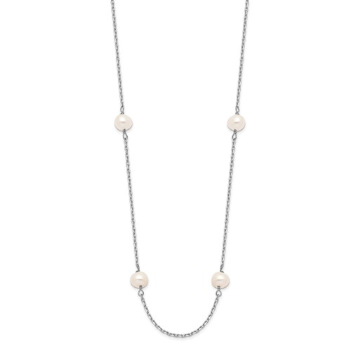 14k White Gold 4mm Freshwater Cultured Pearl 8-Station Tincup Necklace