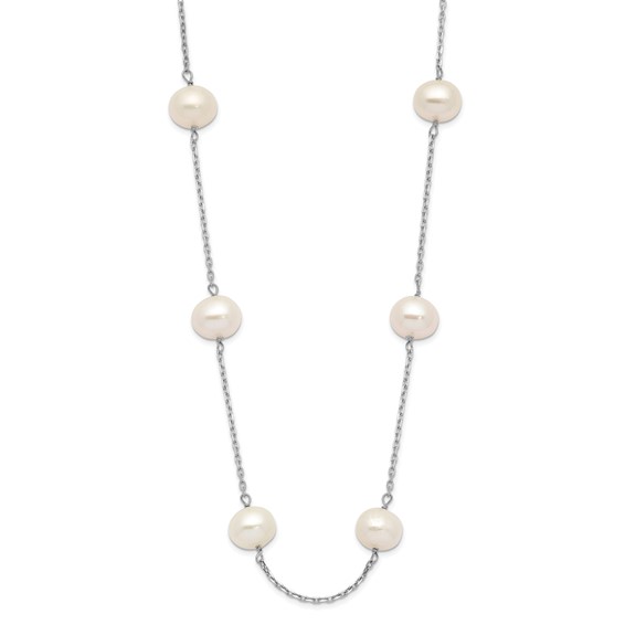 14k White Gold 12-Station 5mm Freshwater Pearl 16in Necklace