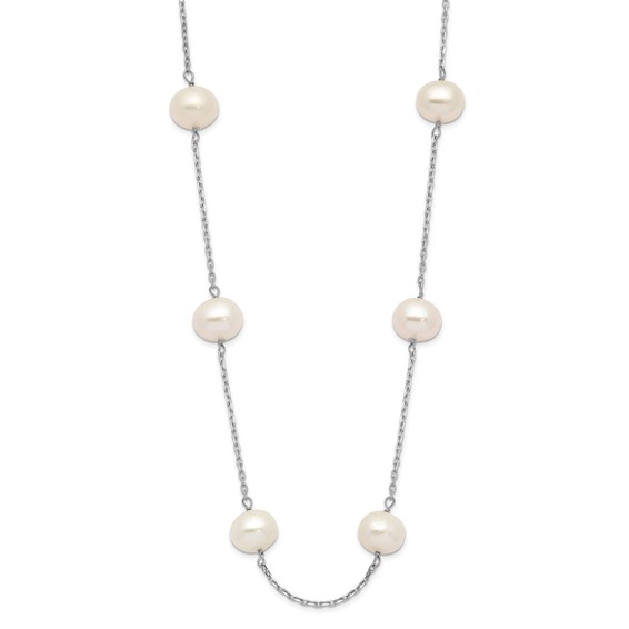 14k White Gold 12-Station Tincup 5mm Freshwater Pearl 16in Necklace