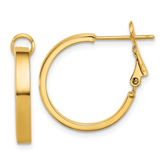 14k Yellow Gold 3/4in Round Hoop Omega Earrings with Flat Edges 3mm