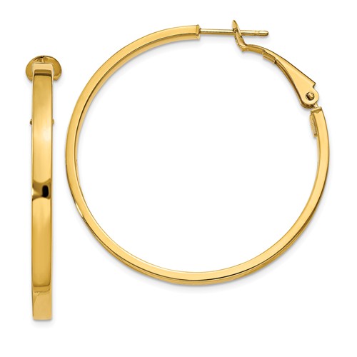 14k Yellow Gold Square Edge Round Hoop Earrings with Omega Backs 1.5in