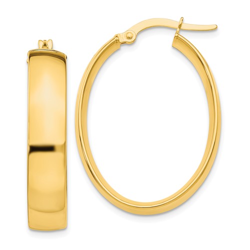 14k Yellow Gold Italian Oval Hoop Earrings 1in