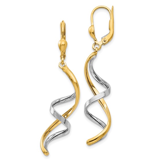 14kt Two-tone Gold Polished Spiral Leverback Earrings