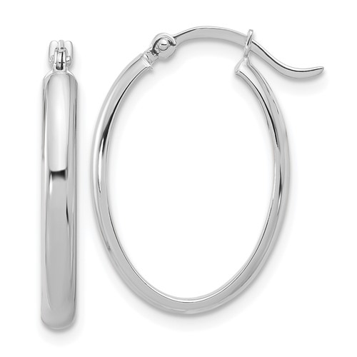14k White Gold 3/4in Oval Hoop Earrings 3mm PRE574 | Joy Jewelers
