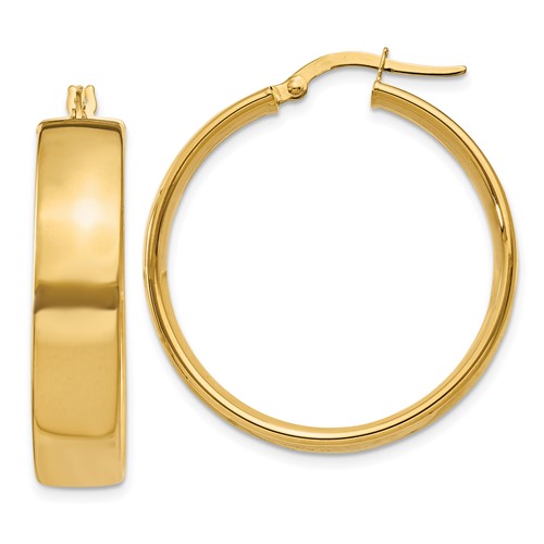 14k Yellow Gold 1in Flat Round Hoop Earrings 6.7mm Thick